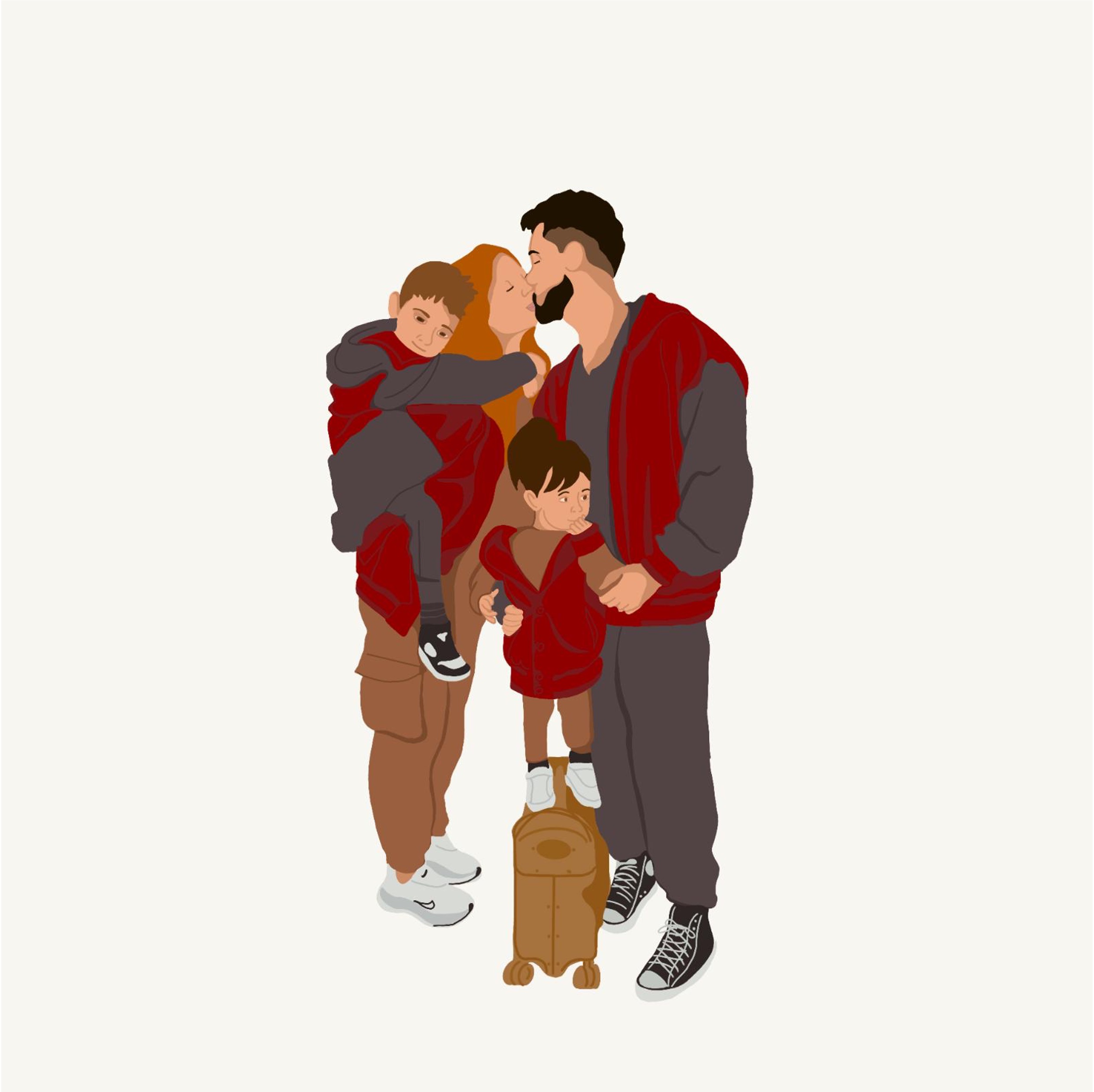 Familie mit einem Mann, einer Frau und zwei kleinen Kindern